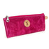 Front view of T5 Handcrafted Leather Brush Pencil Toiletry Bag in hot Barbie pink.