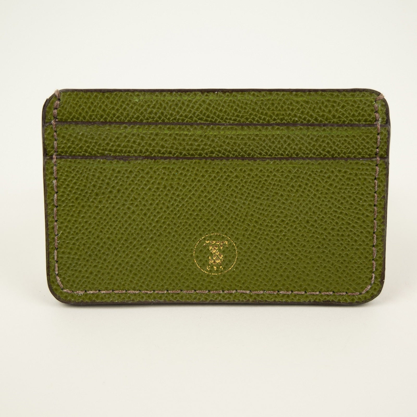 Pebbled Grain Leather Card Case in Aloe Green