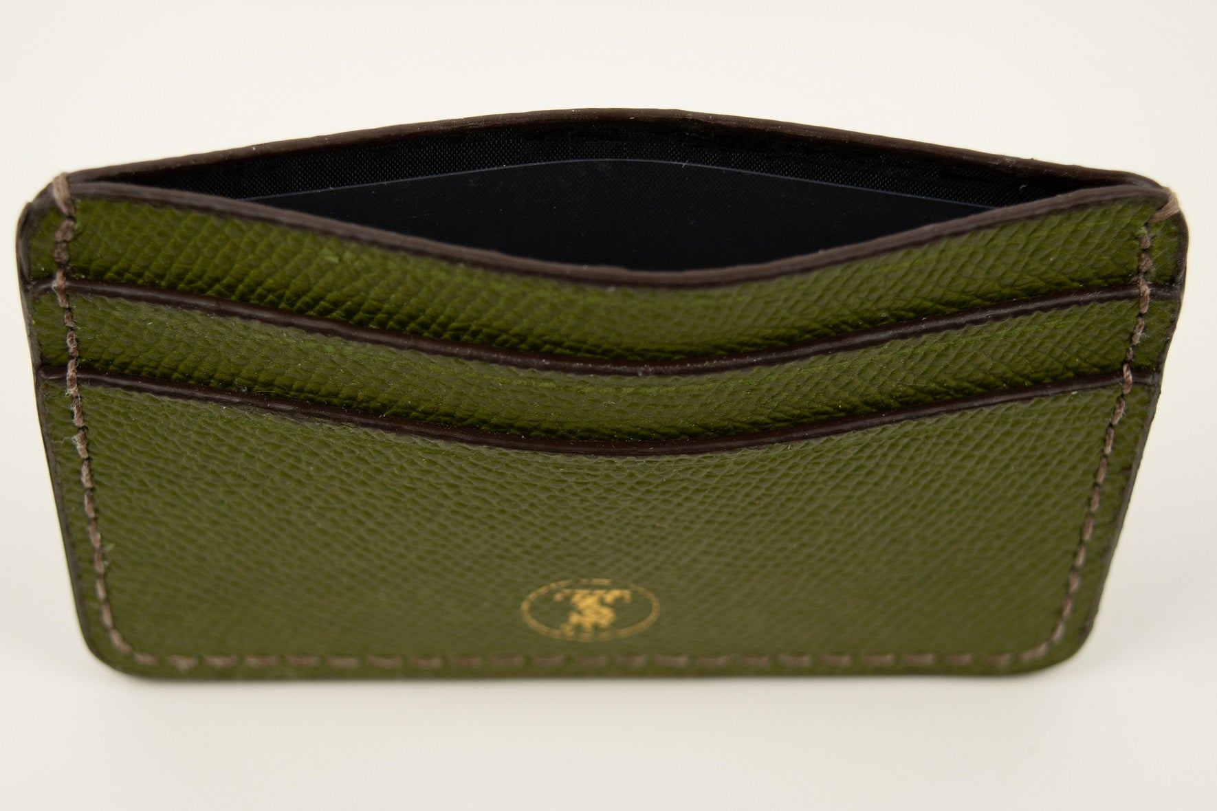 Pebbled Grain Leather Card Case in Aloe Green