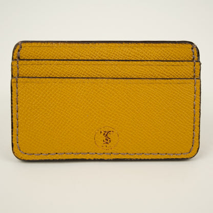 Pebbled Grain Leather Card Case in Saffron Yellow