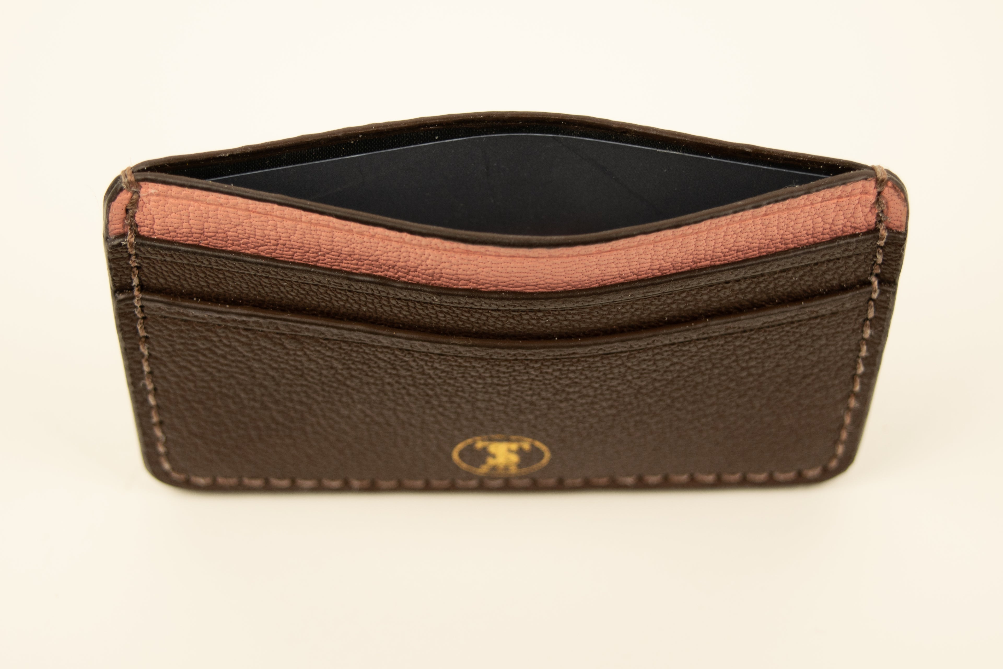 French Chèvre Leather Card Case - Limited Edition in Coral and Brown