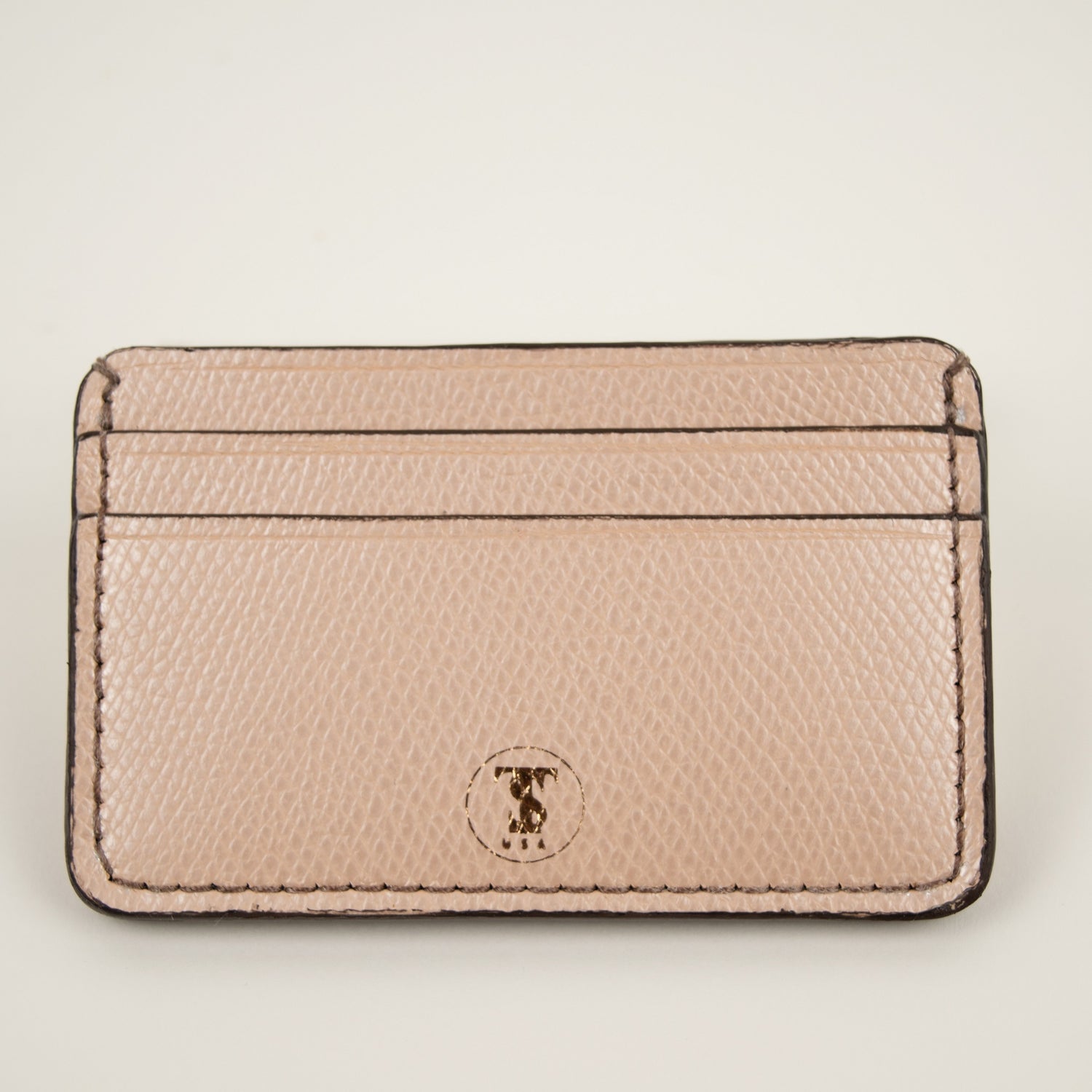 Pebbled Grain Leather Card Case in Frosted Coral