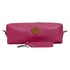 Front view of T5 bath dopp kit toiletry wash bag designer handcrafted of smooth calf leather in frosted pink.