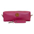 Front view of T5 bath dopp kit toiletry wash bag designer handcrafted of smooth calf leather in frosted pink.