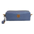 Front view of T5 bath dopp kit toiletry wash bag designer handcrafted of smooth calf leather in light Periwinkle blue.