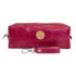 Front view of T5 bath dopp kit toiletry wash bag designer handcrafted of smooth calf leather in hot Barbie pink.