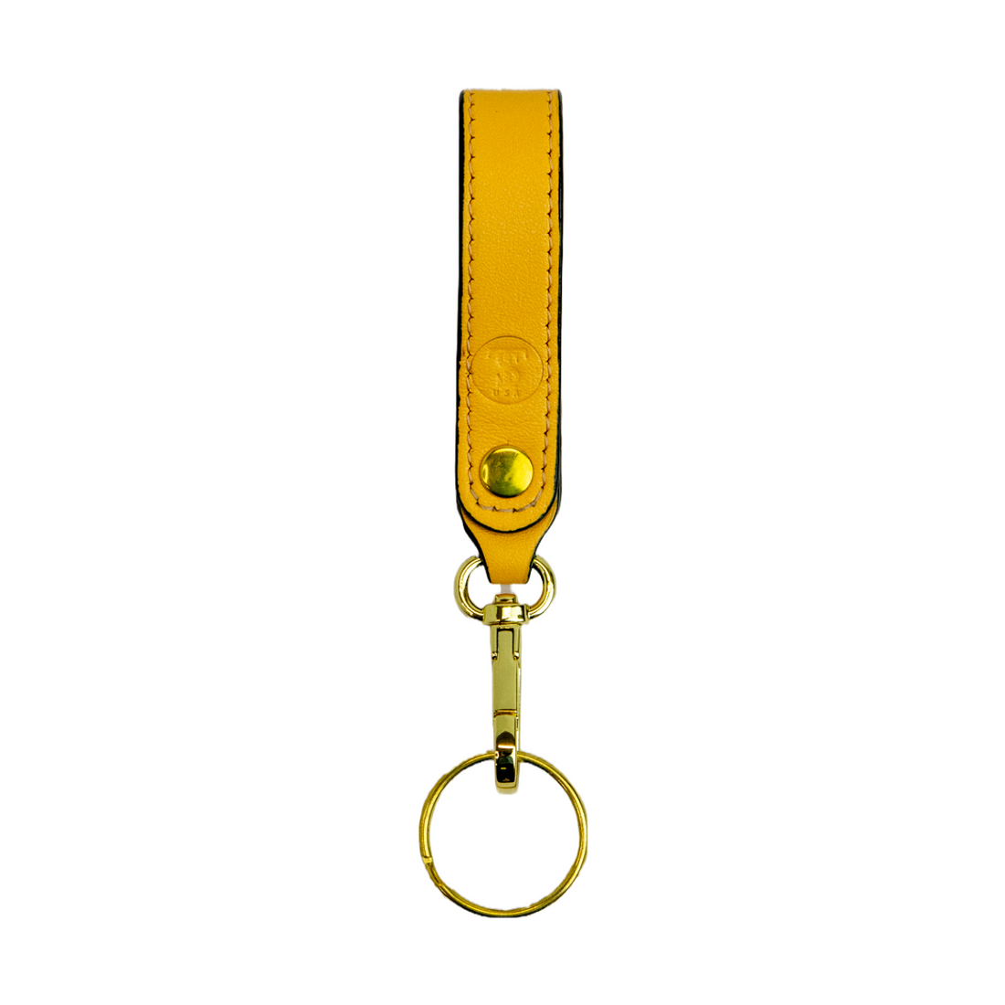 T5 Key chain strap handcrafted by designer Liv McClintock in smooth calf leather in saffron yellow.