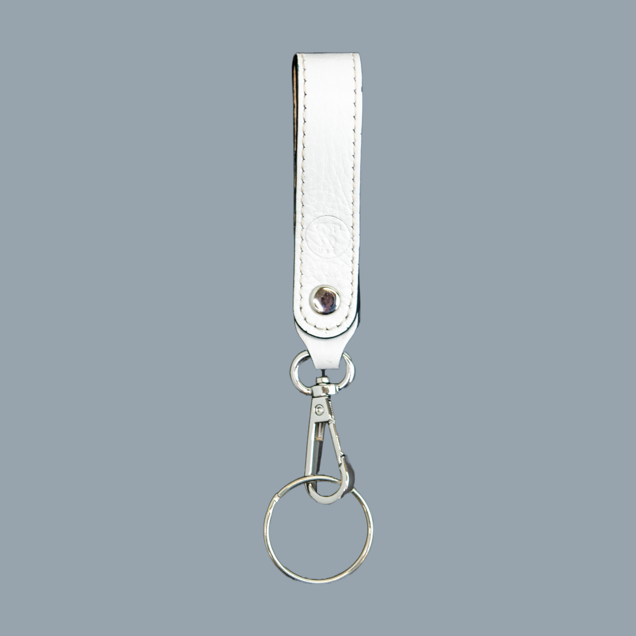 T5 Key chain strap handcrafted by designer Liv McClintock in smooth calf leather in Yacht white.