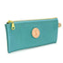 Front of T5 Handcrafted Leather Brush Pencil Toiletry Bag in turquoise.