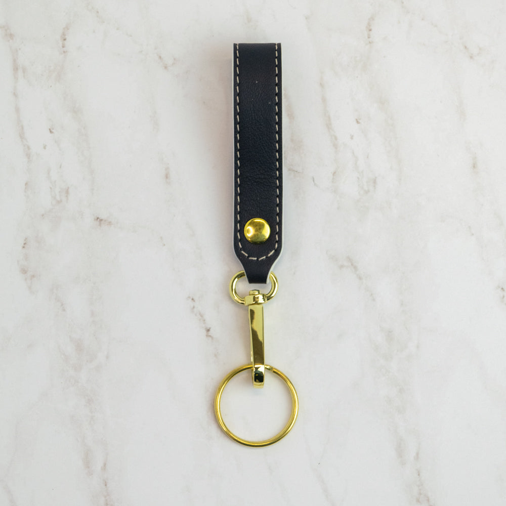 T5 Key chain strap handcrafted by designer Liv McClintock in smooth calf leather in nautical navy blue.