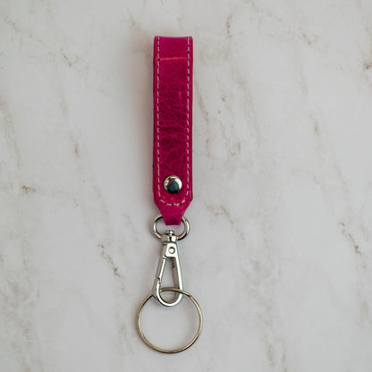 T5 Key chain strap handcrafted by designer Liv McClintock in smooth calf leather in hot Barbie pink.
