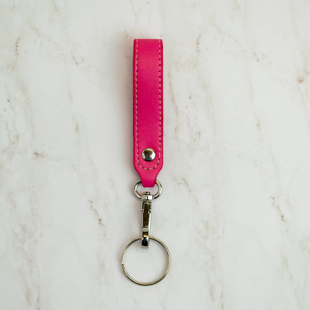 T5 Key chain strap handcrafted by designer Liv McClintock in smooth calf leather in light frosted pink.