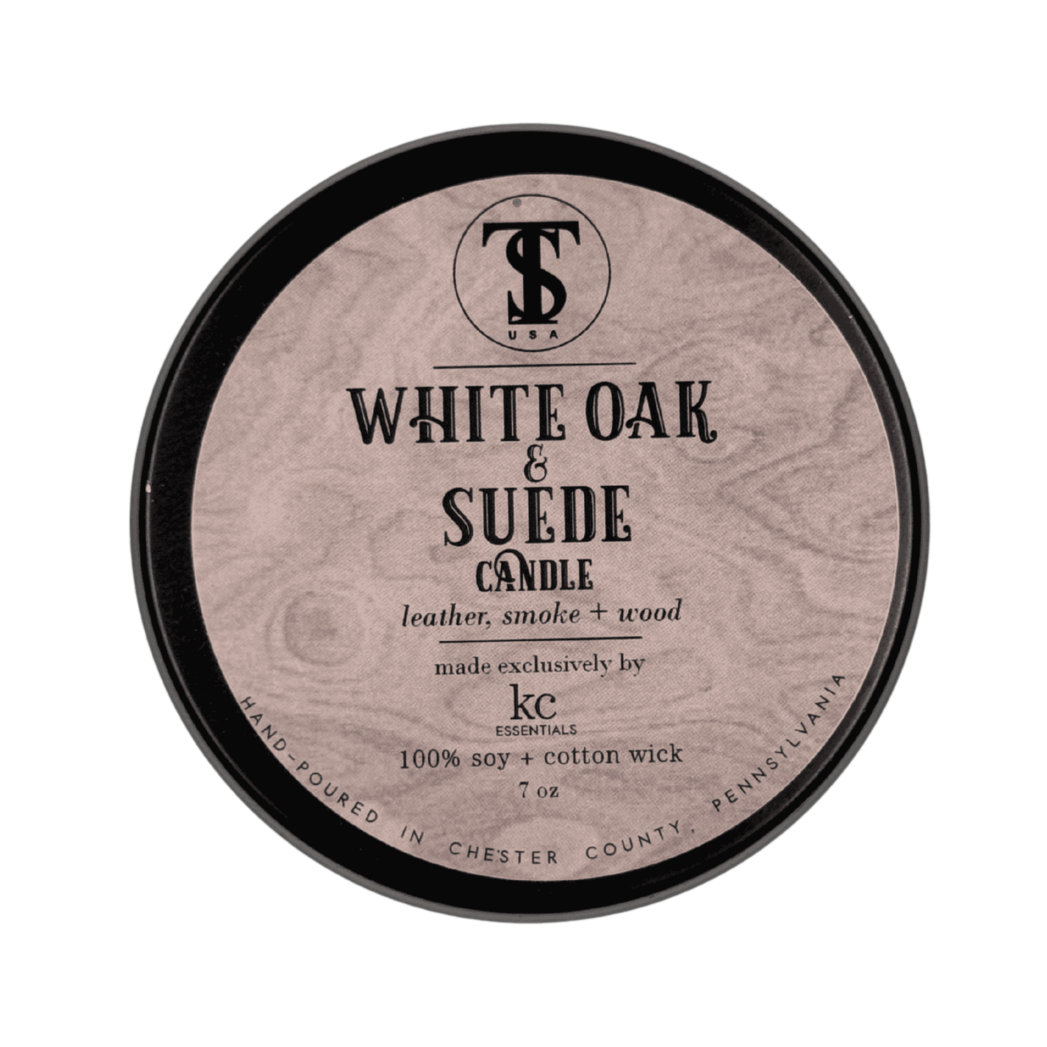 White Oak &amp; Suede Candle in Lidded Metal Travel Tin