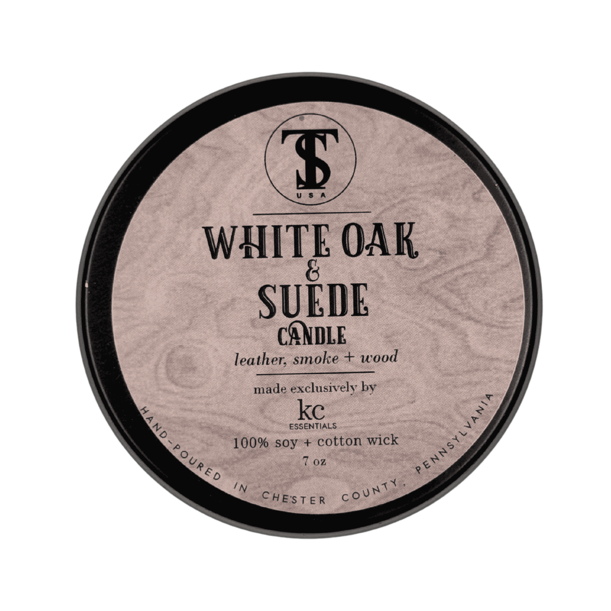 White Oak &amp; Suede Candle in Lidded Metal Travel Tin