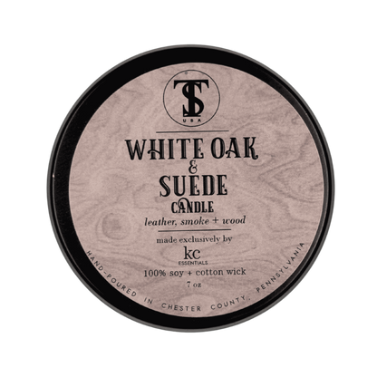 White Oak &amp; Suede Candle in Lidded Metal Travel Tin