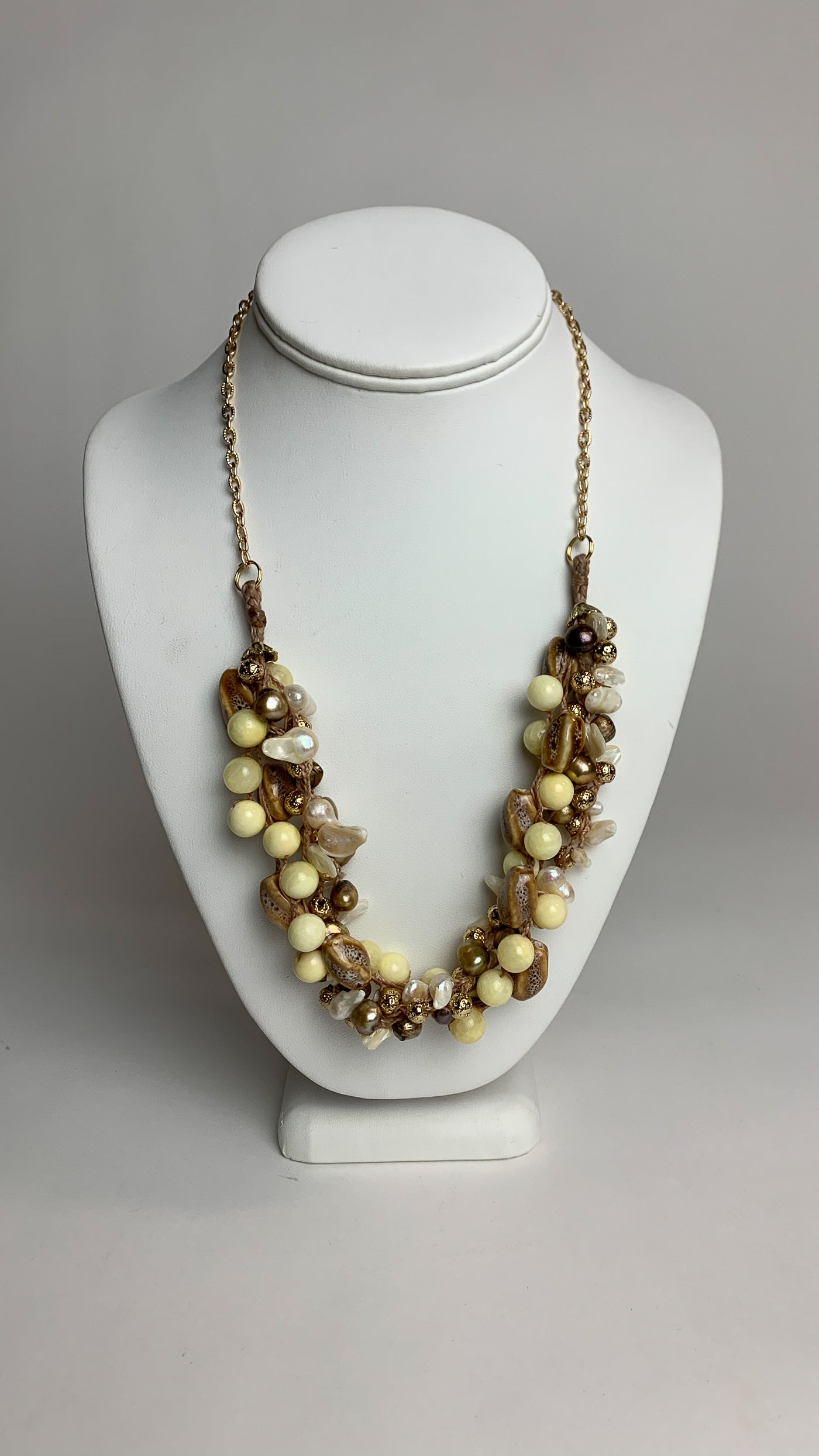 Handbraided Lemon Quartzite and Pearl Necklace