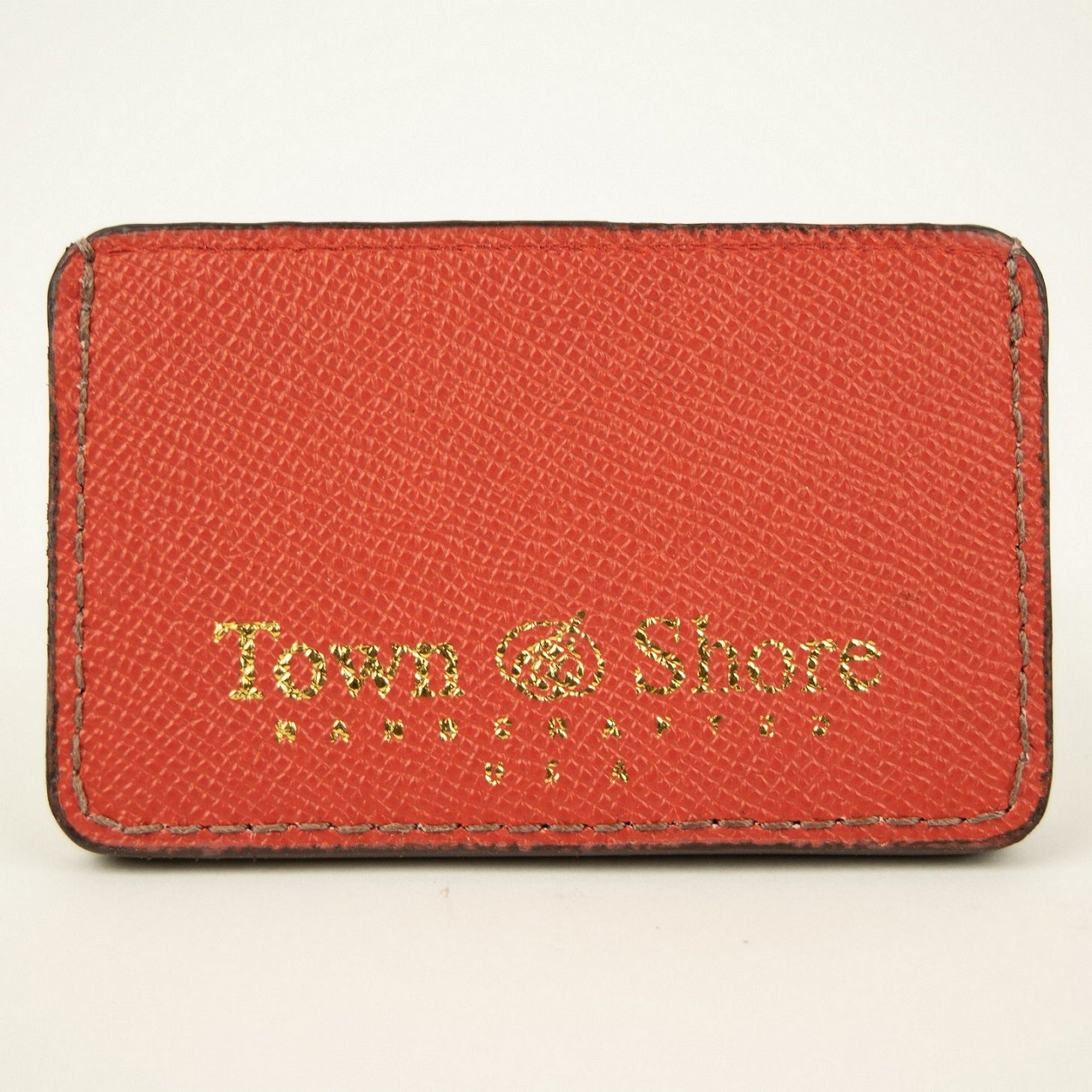 Pebbled Grain Leather Card Case in Burnt Orange