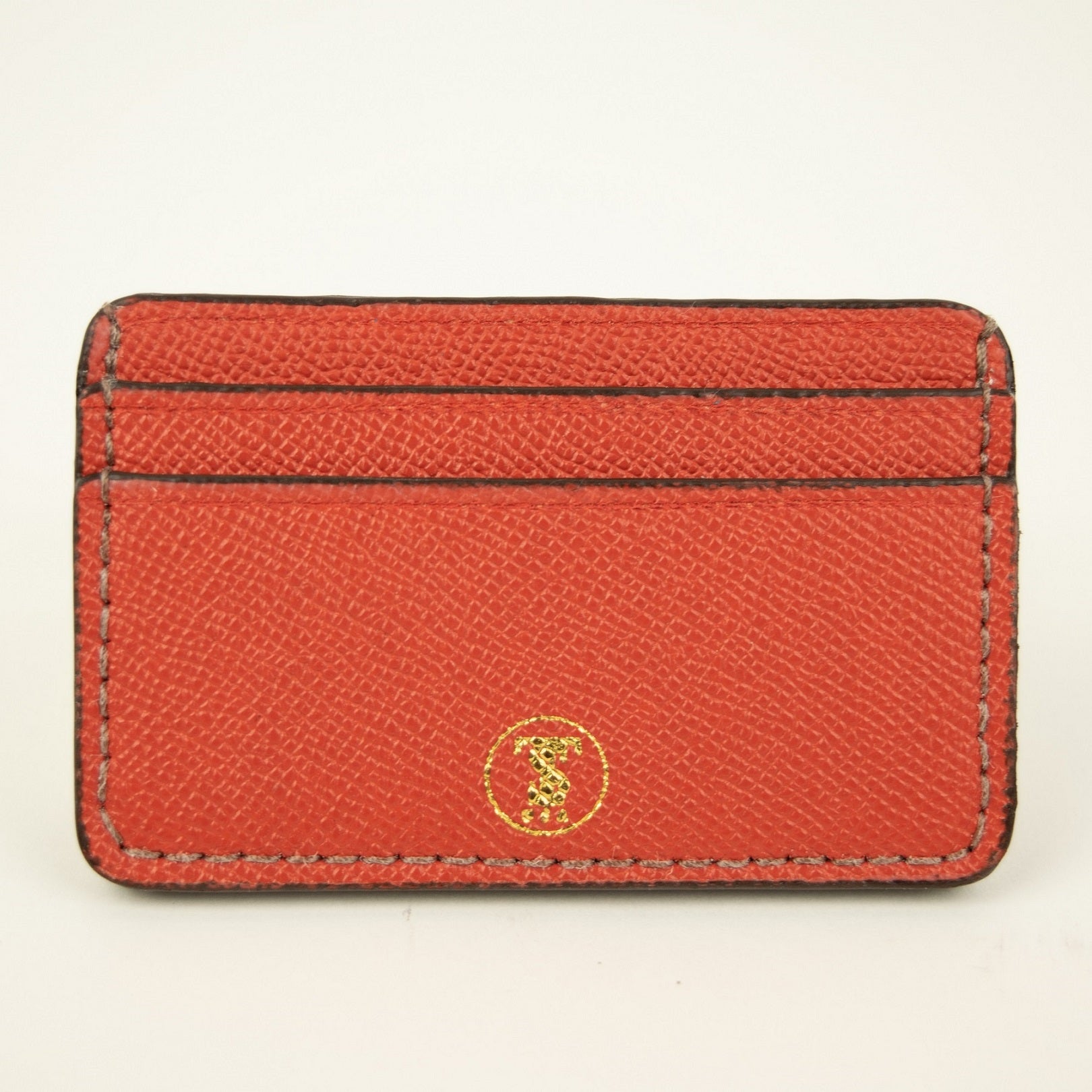 Pebbled Grain Leather Card Case in Burnt Orange