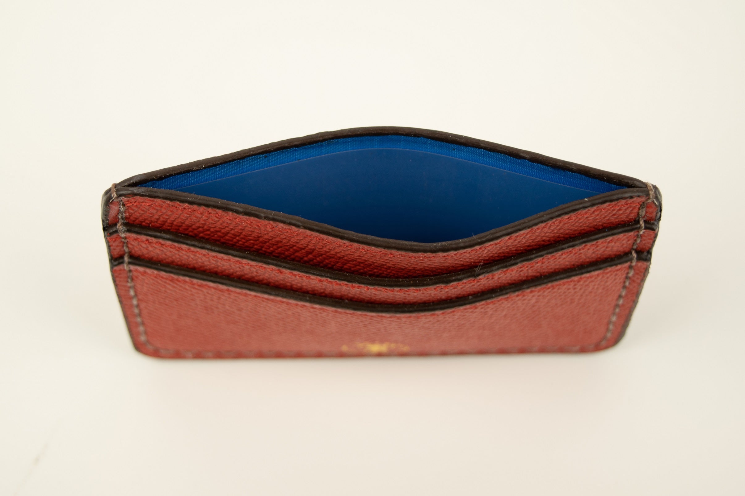 Pebbled Grain Leather Card Case in Burnt Orange