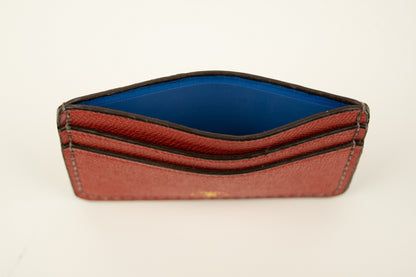 Pebbled Grain Leather Card Case in Burnt Orange