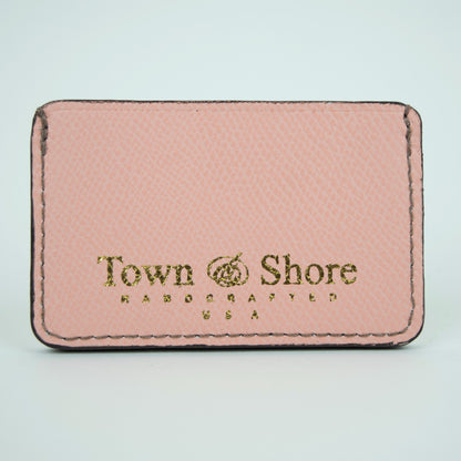 Pebbled Grain Leather Card Case in Coral