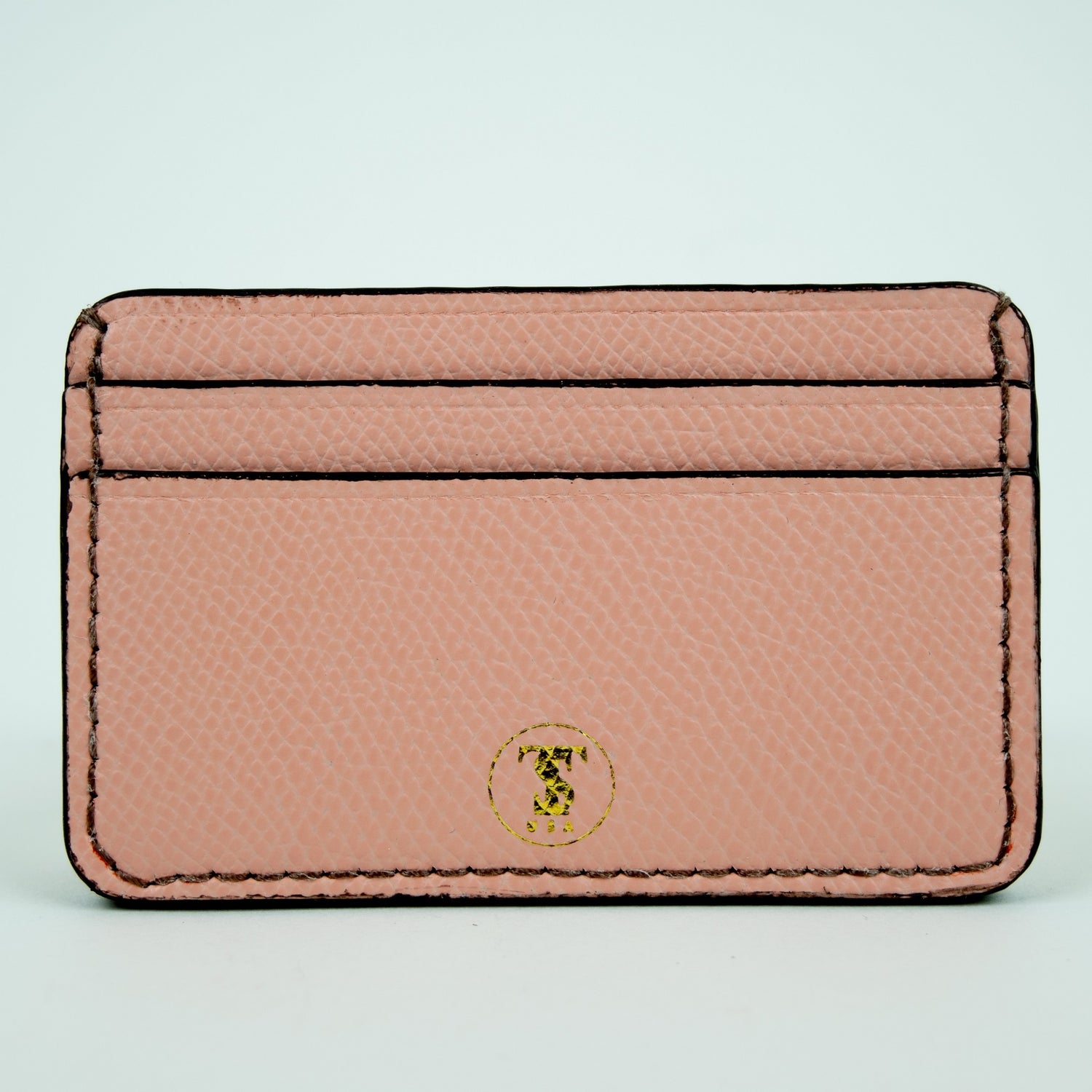 Pebbled Grain Leather Card Case in Coral