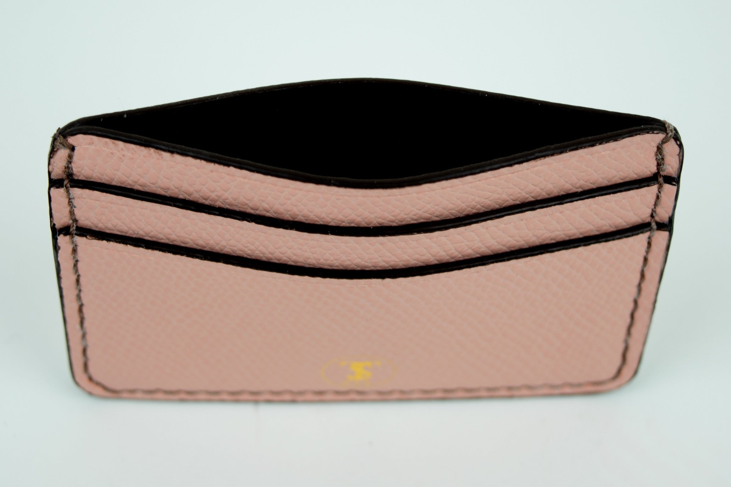 Pebbled Grain Leather Card Case in Coral