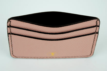Pebbled Grain Leather Card Case in Coral