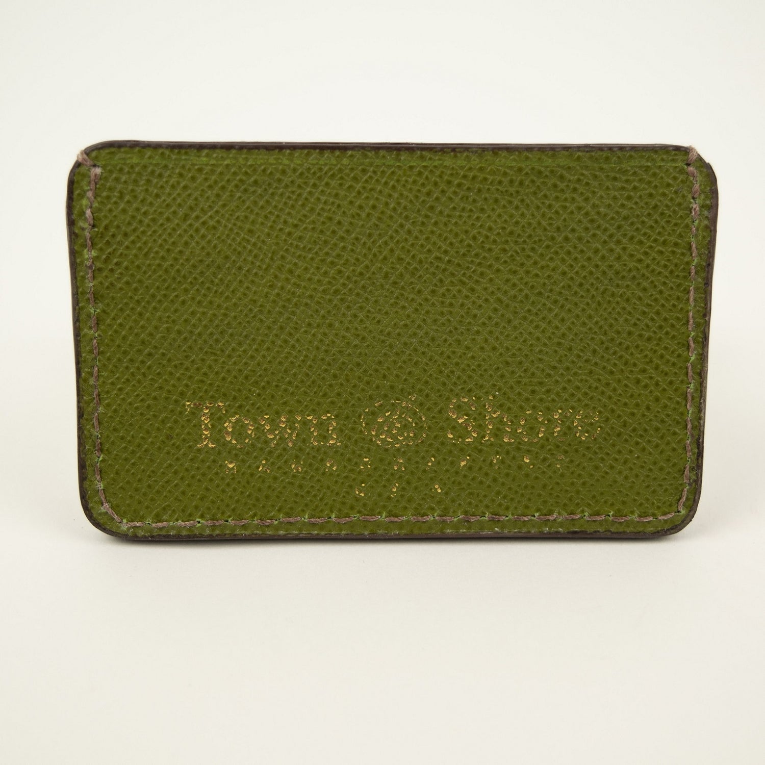 Pebbled Grain Leather Card Case in Aloe Green