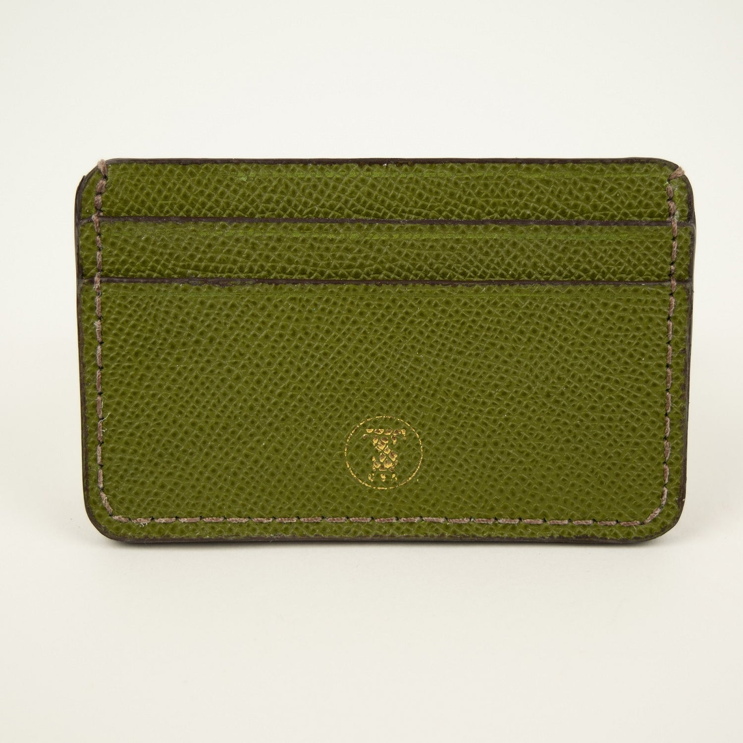 Pebbled Grain Leather Card Case in Aloe Green