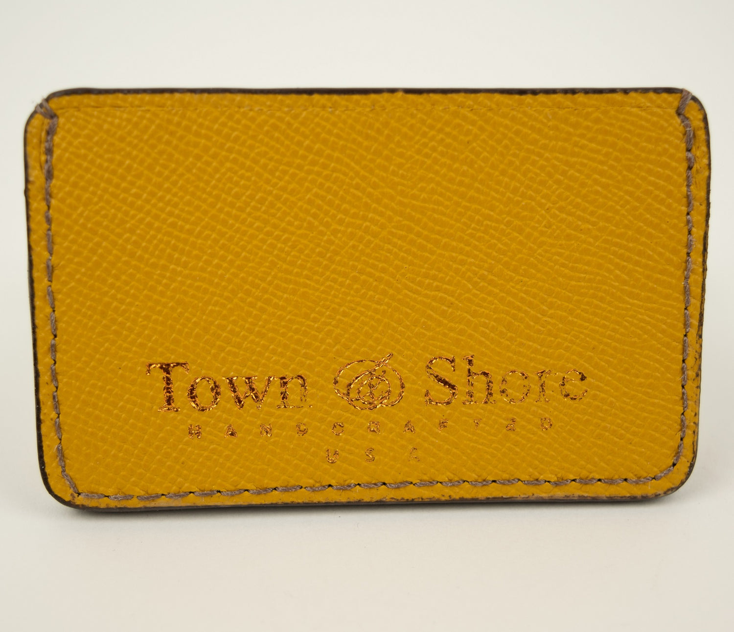 Pebbled Grain Leather Card Case in Saffron Yellow