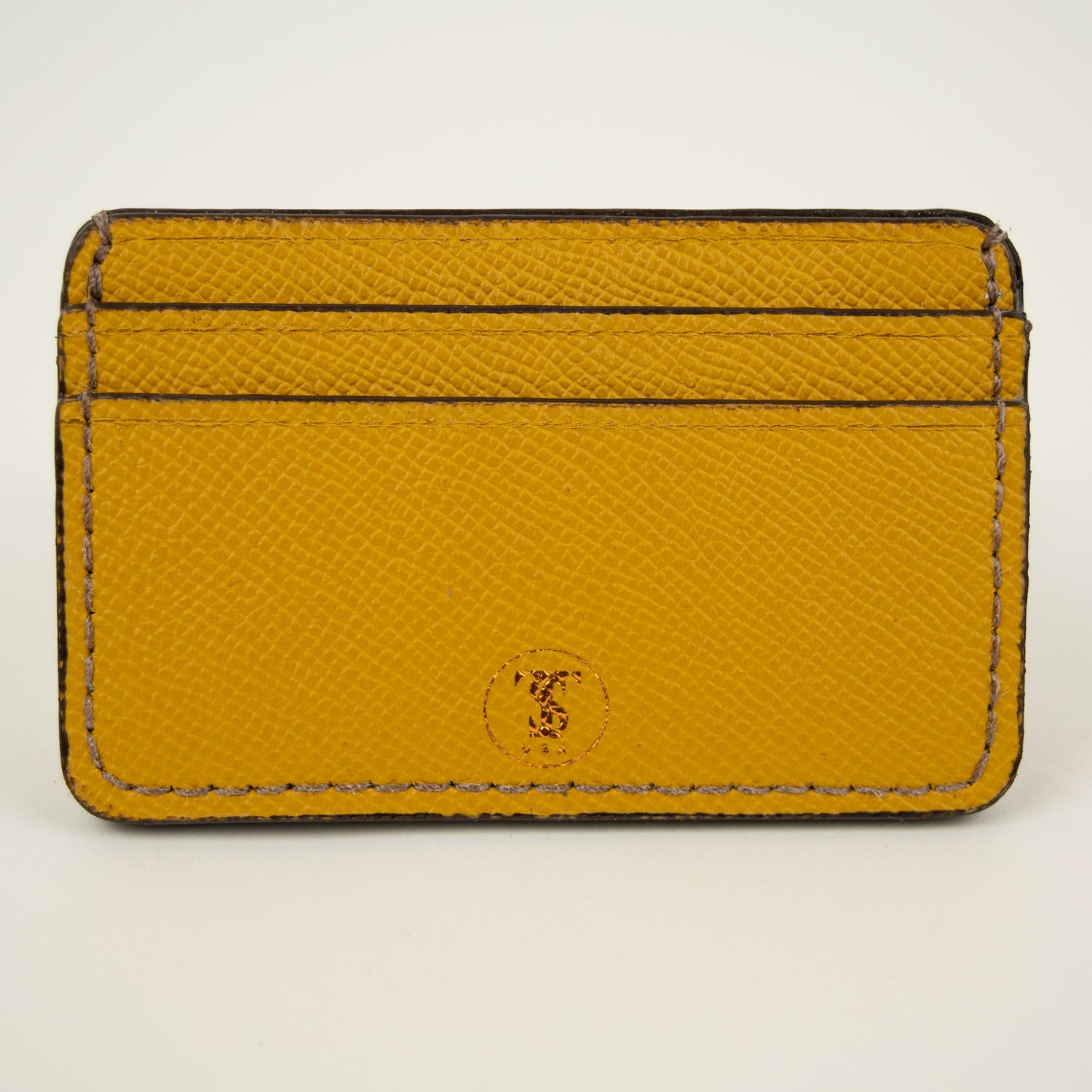 Pebbled Grain Leather Card Case in Saffron Yellow