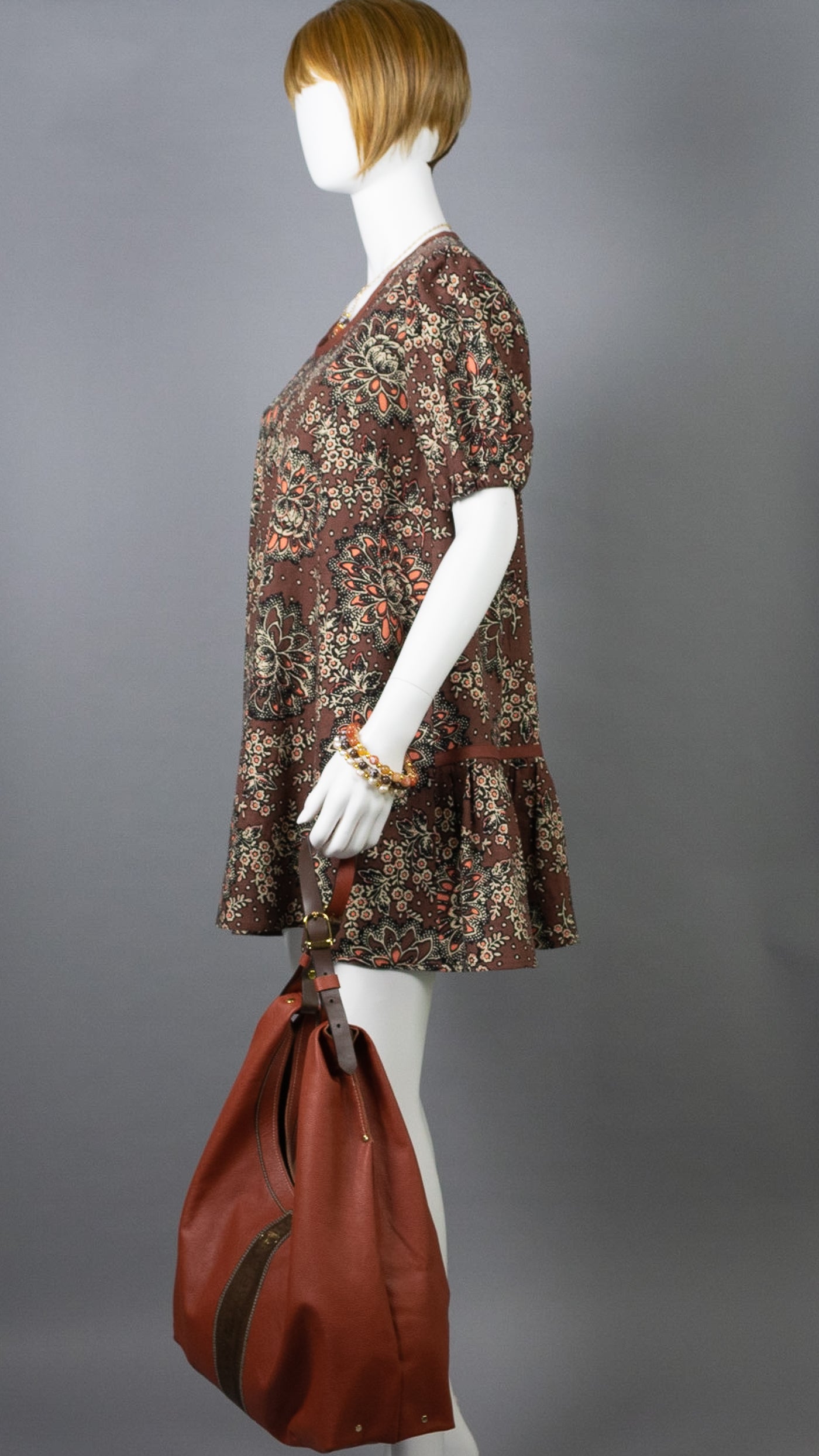 Linen Mini A-line Dress : Copper/Coral Peoney
