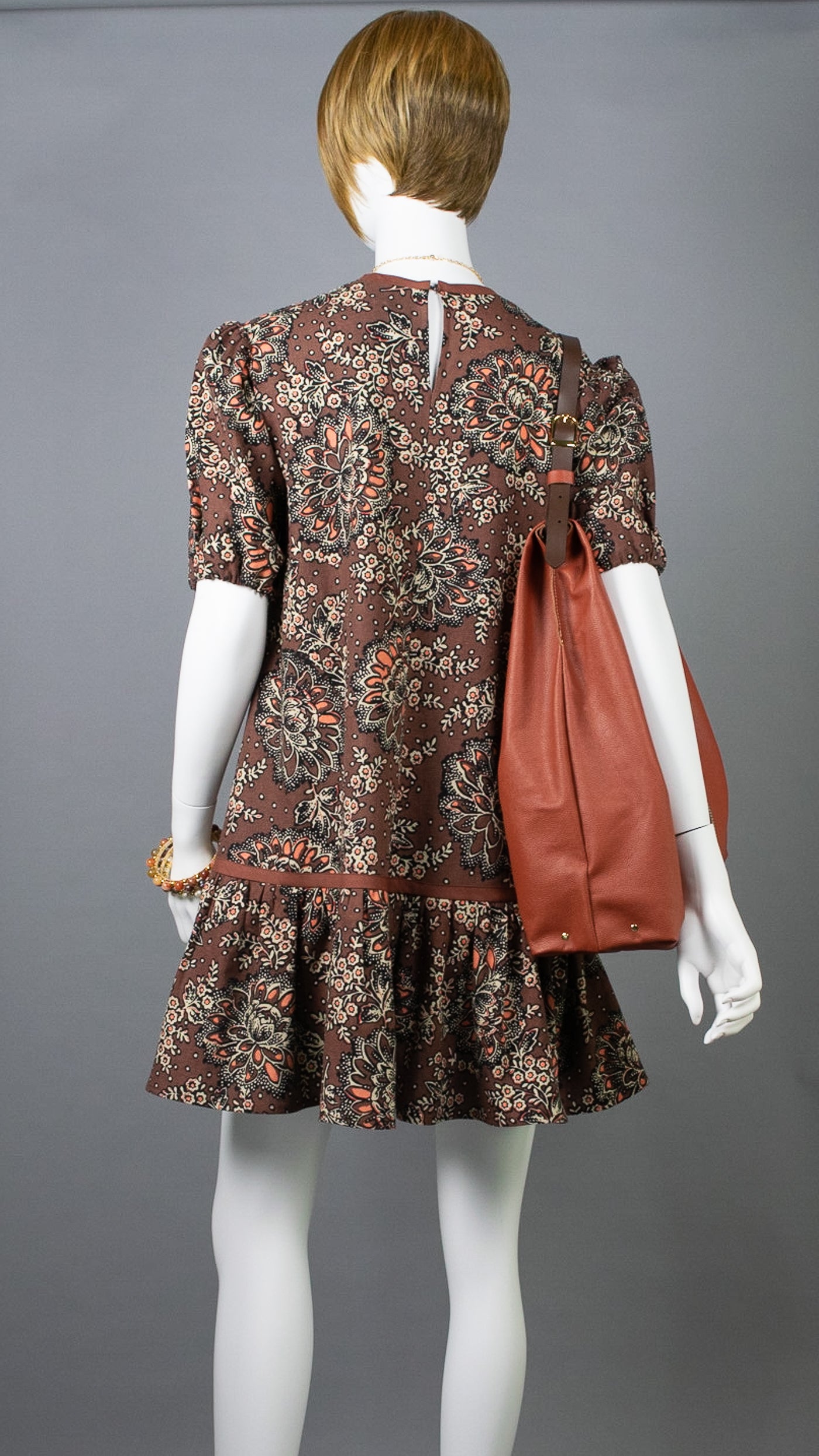 Linen Mini A-line Dress : Copper/Coral Peoney