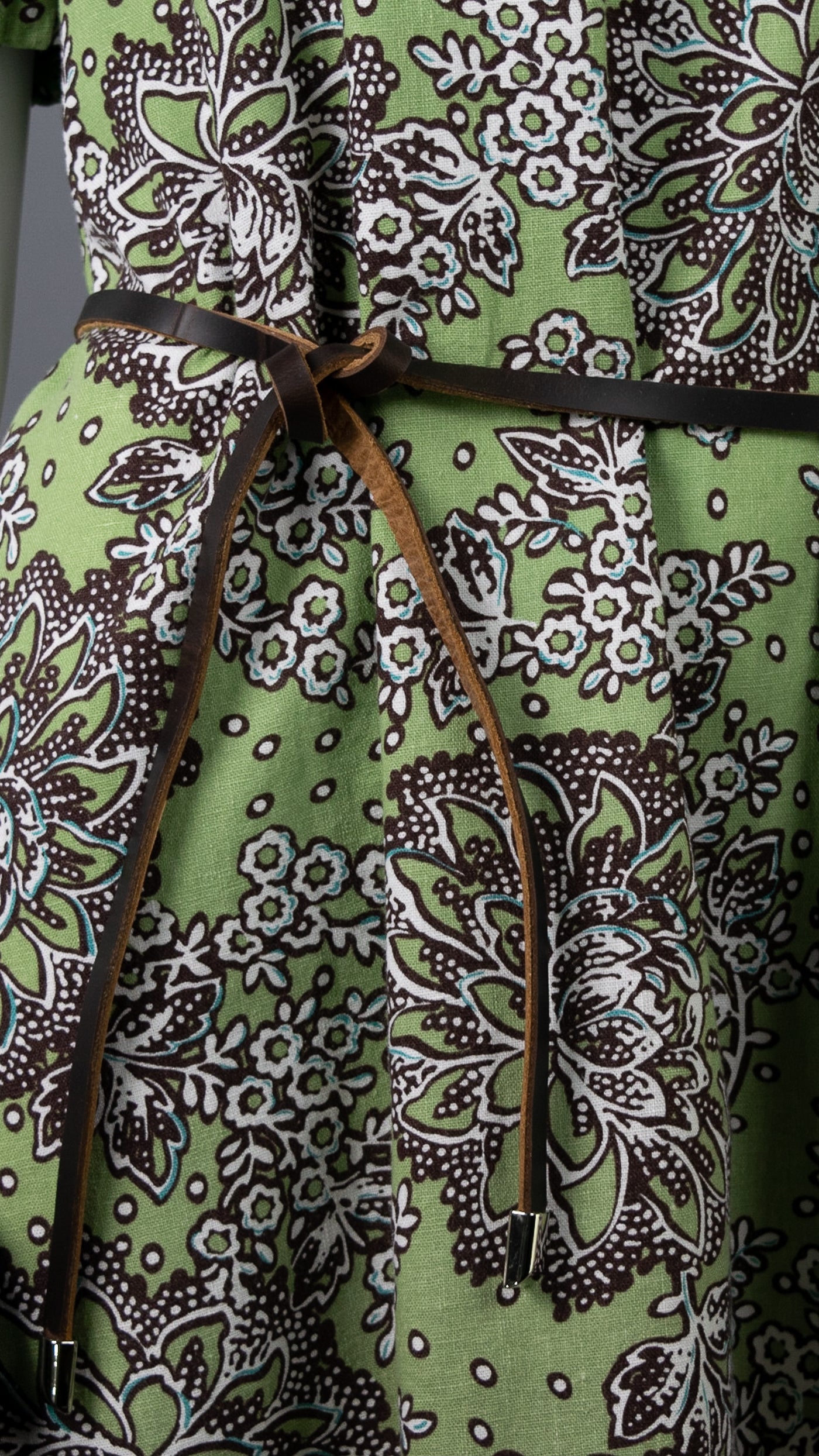 Linen Mini A-line Dress : Spring Peoney Green/Brown