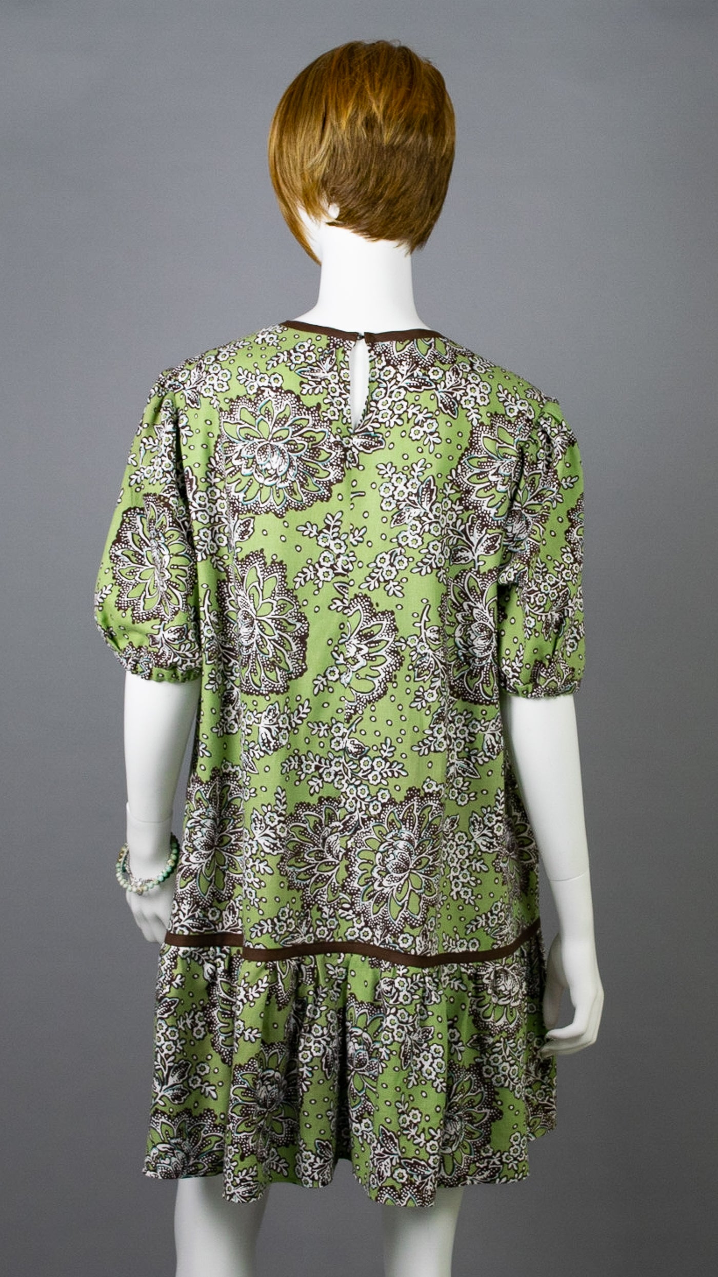 Linen Mini A-line Dress : Spring Peoney Green/Brown