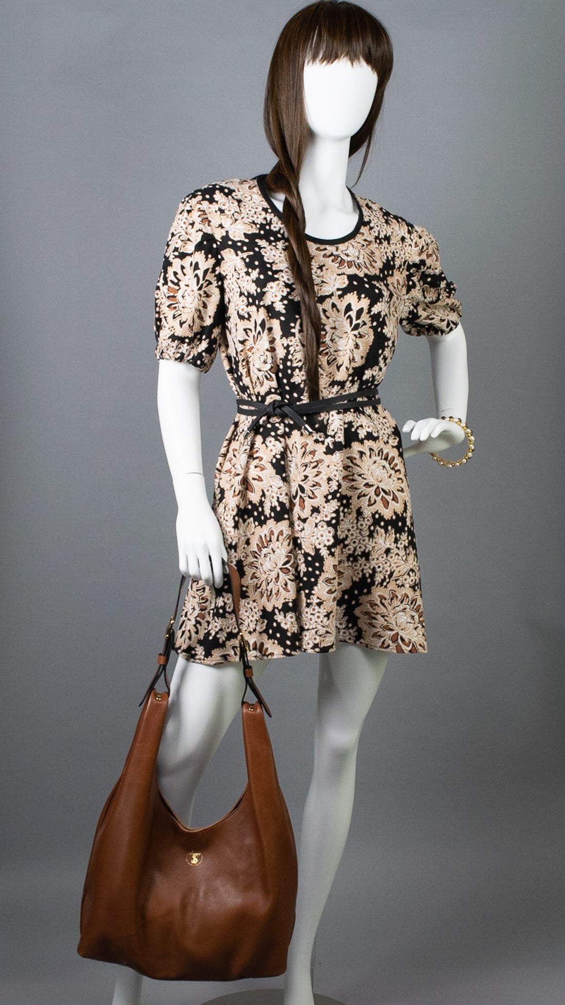 Linen Mini A-line Dress : Black/Copper Peony