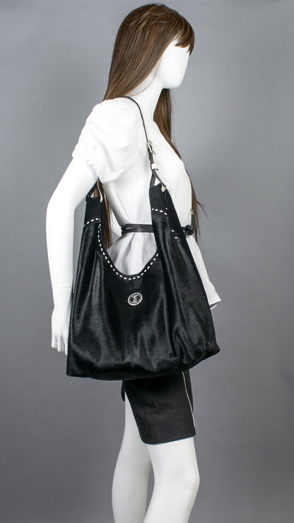 Leather Hobo Shoulder Bag : Black Hair Calf and Suede Leather – Town &  Shore Handcrafted