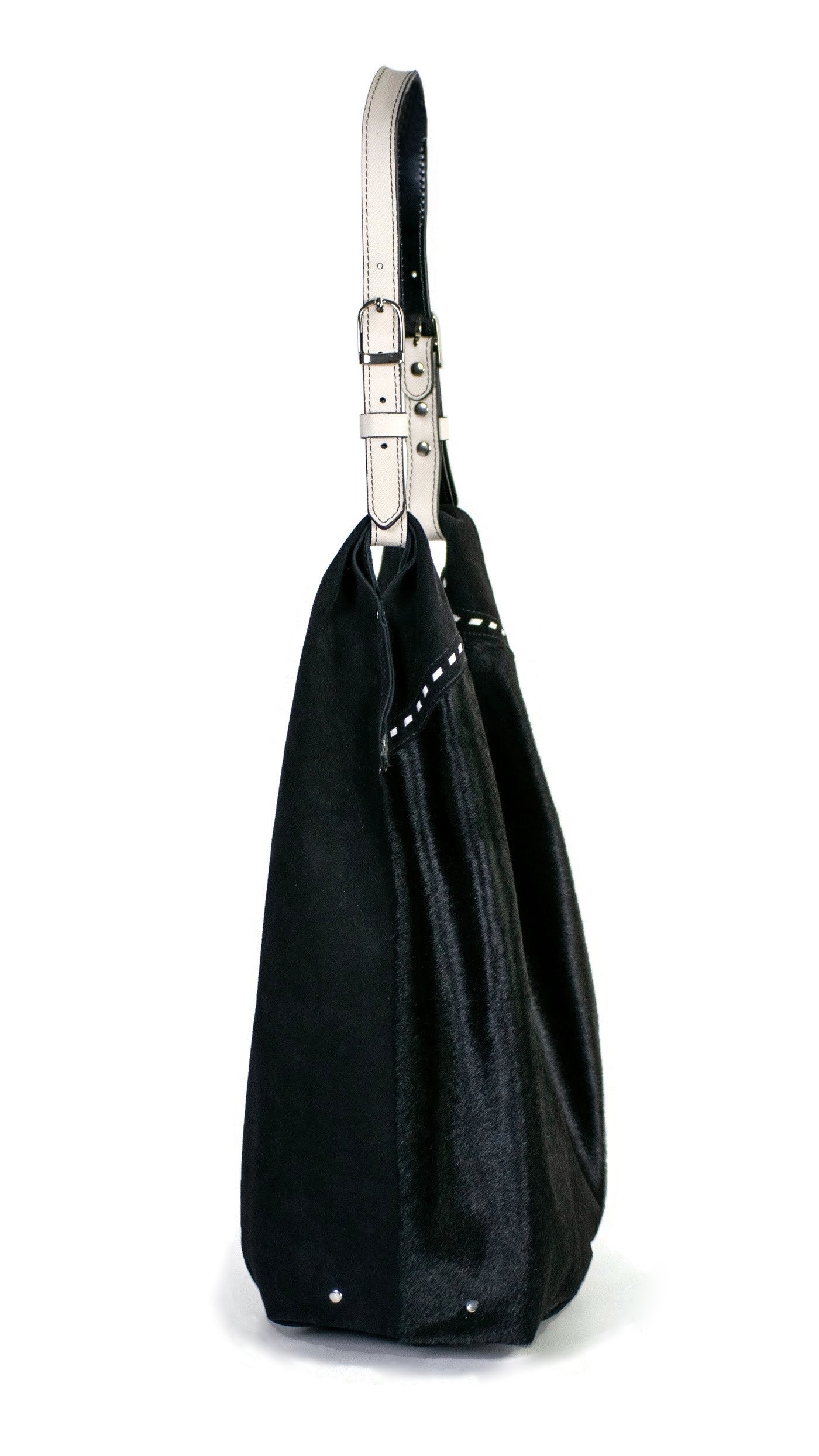 Leather Hobo Shoulder Bag : Black Hair Calf and Suede Leather – Town &  Shore Handcrafted