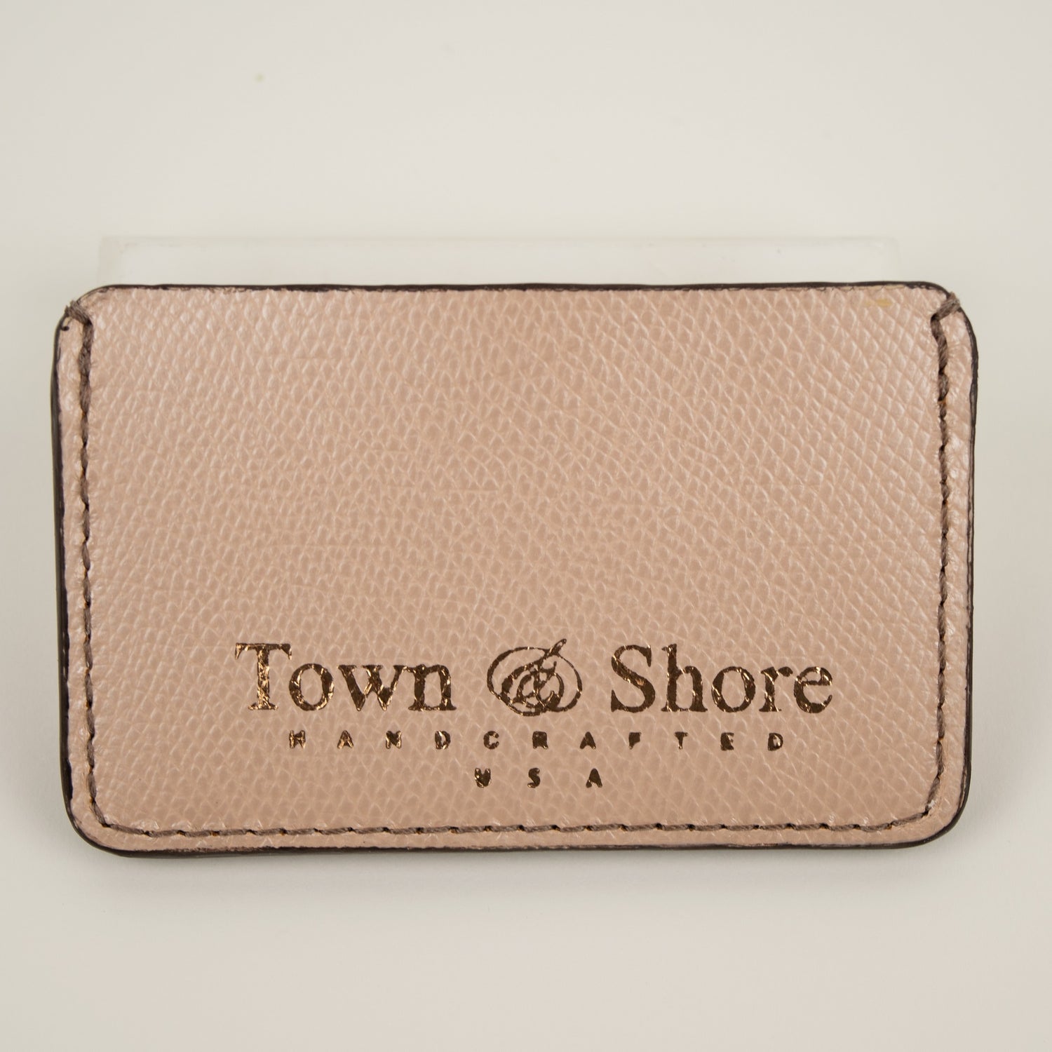 Pebbled Grain Leather Card Case in Frosted Coral