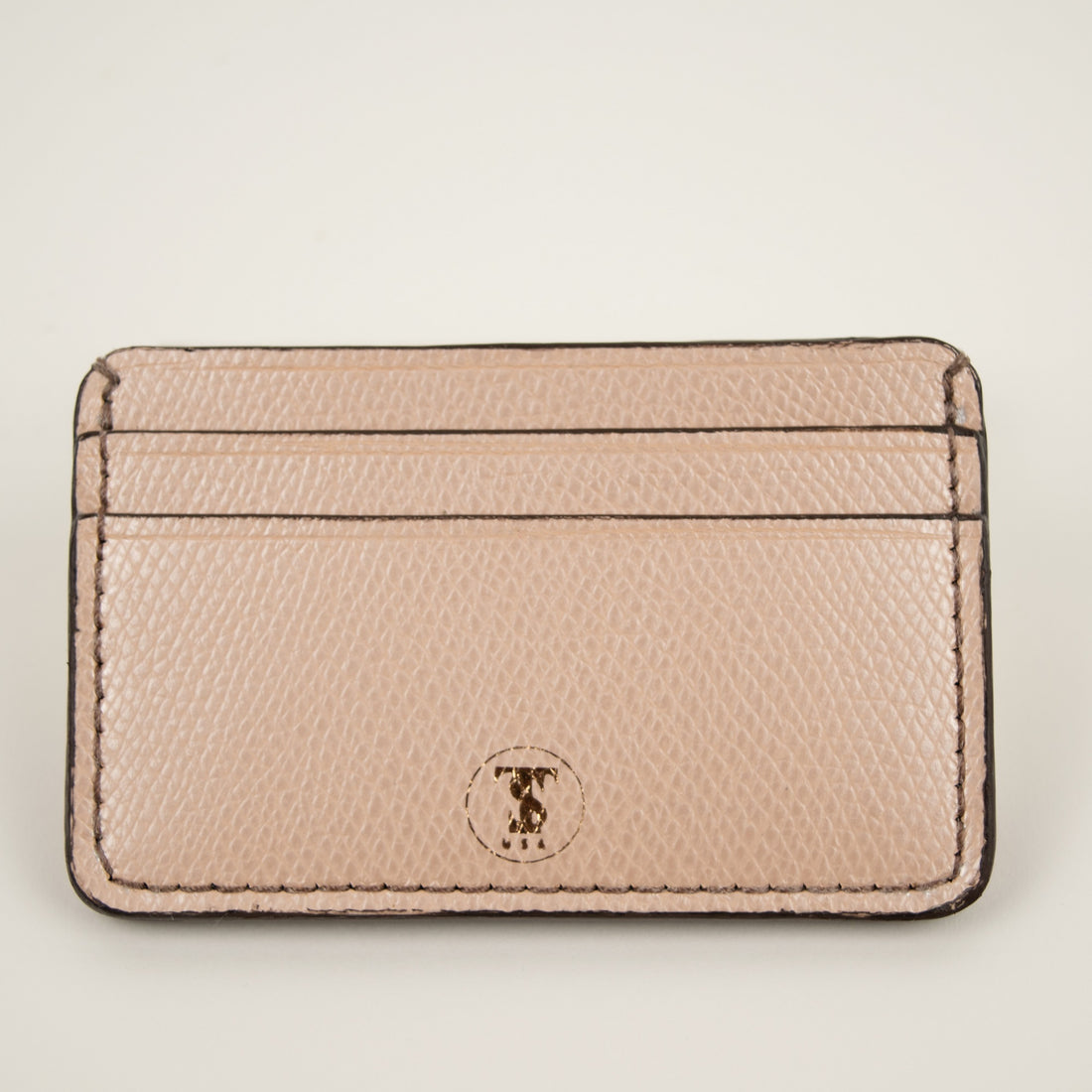 Pebbled Grain Leather Card Case in Frosted Coral