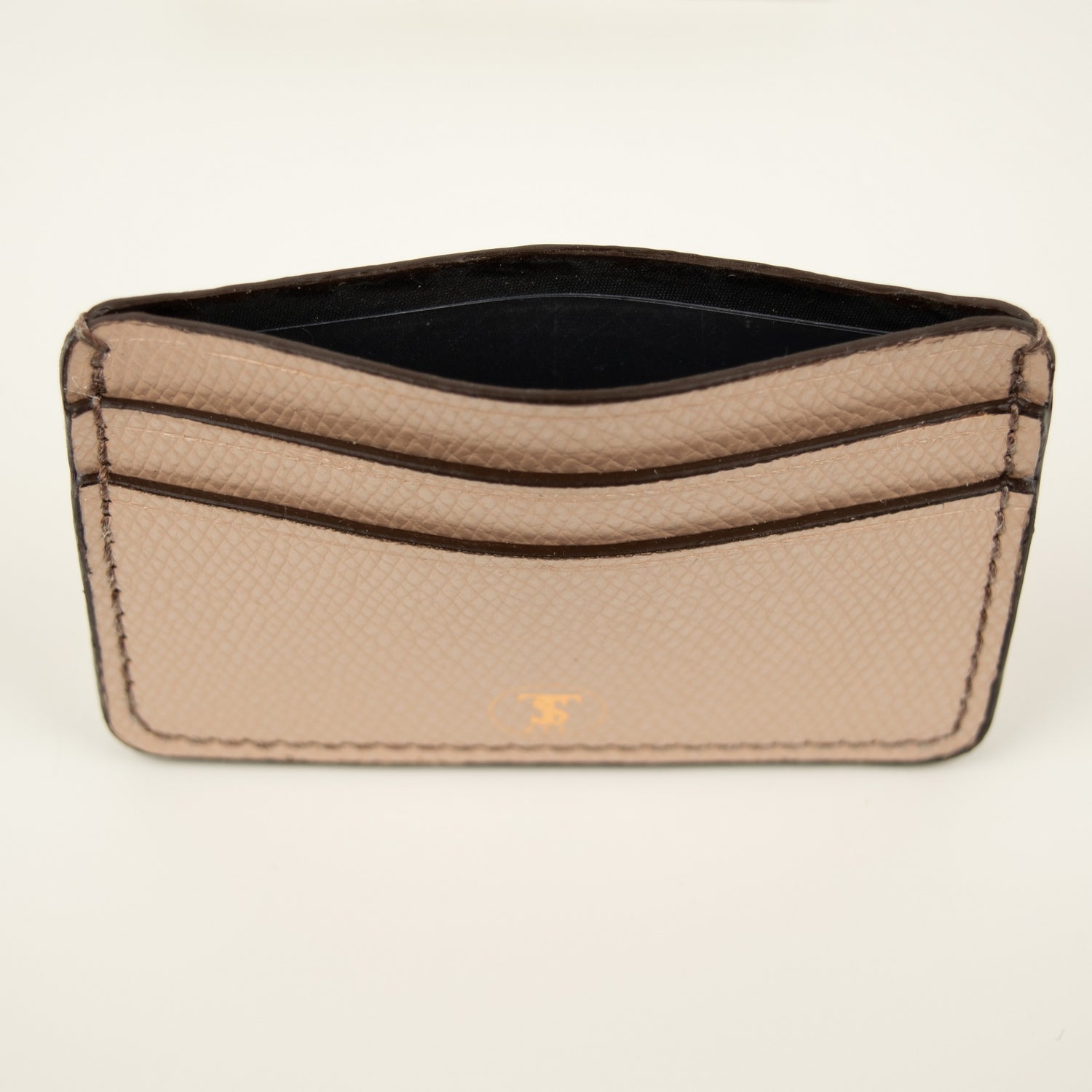 Pebbled Grain Leather Card Case in Frosted Coral