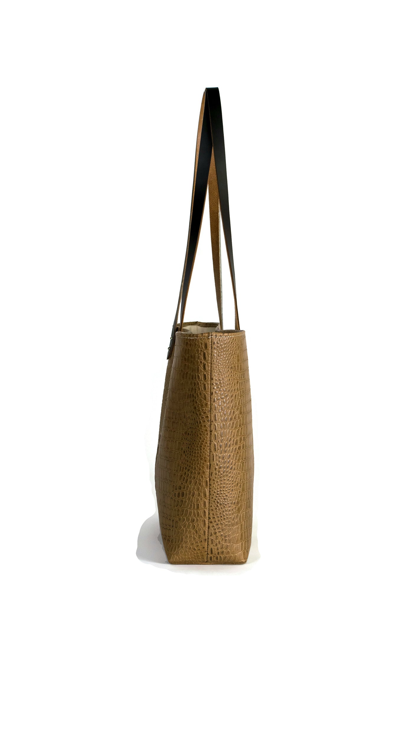 M St. Tote Bag in Brown and Mocha Caiman Croc Embossed Leather