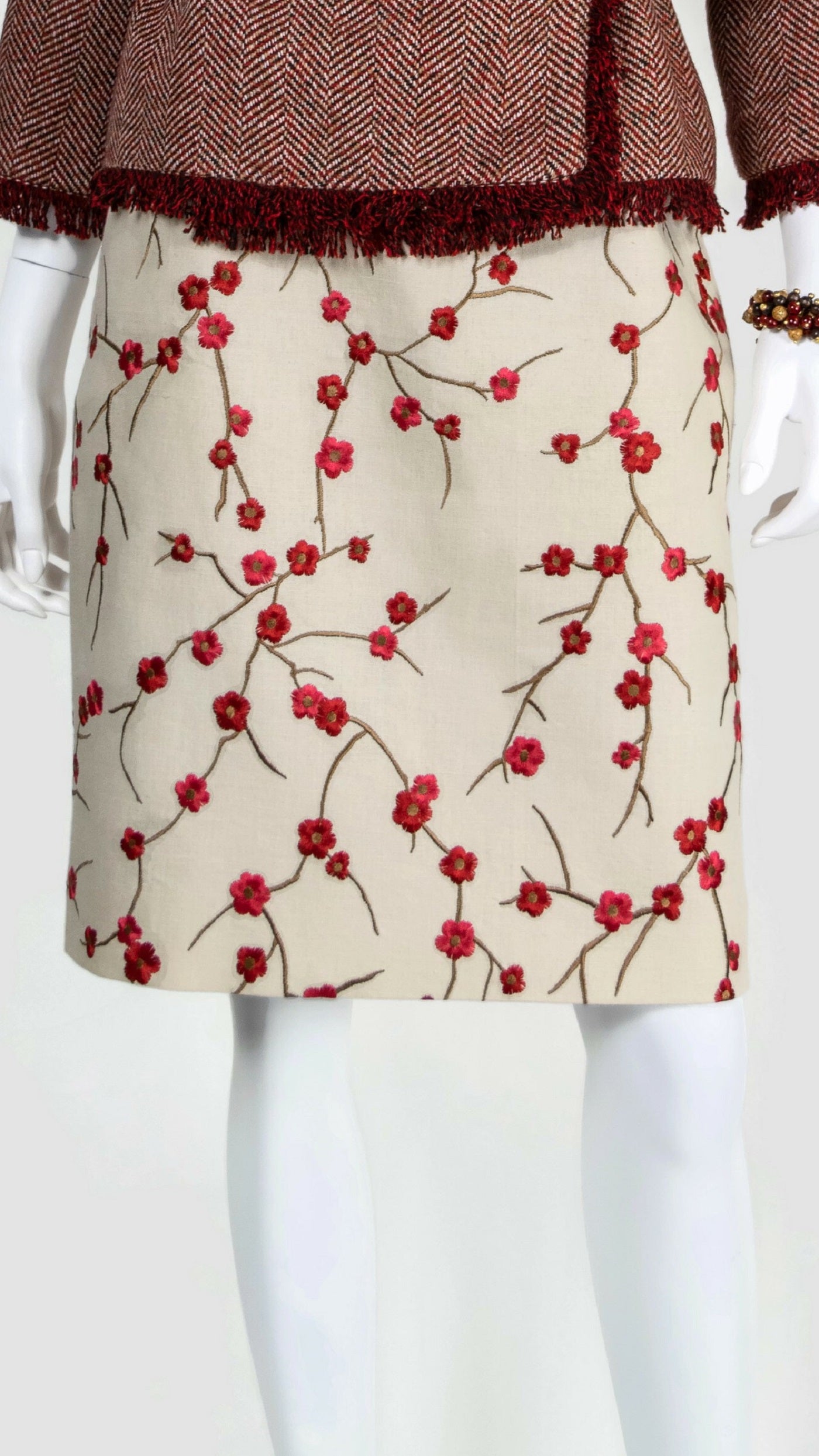 Linen Cherry Bloosom Pencil Skirt