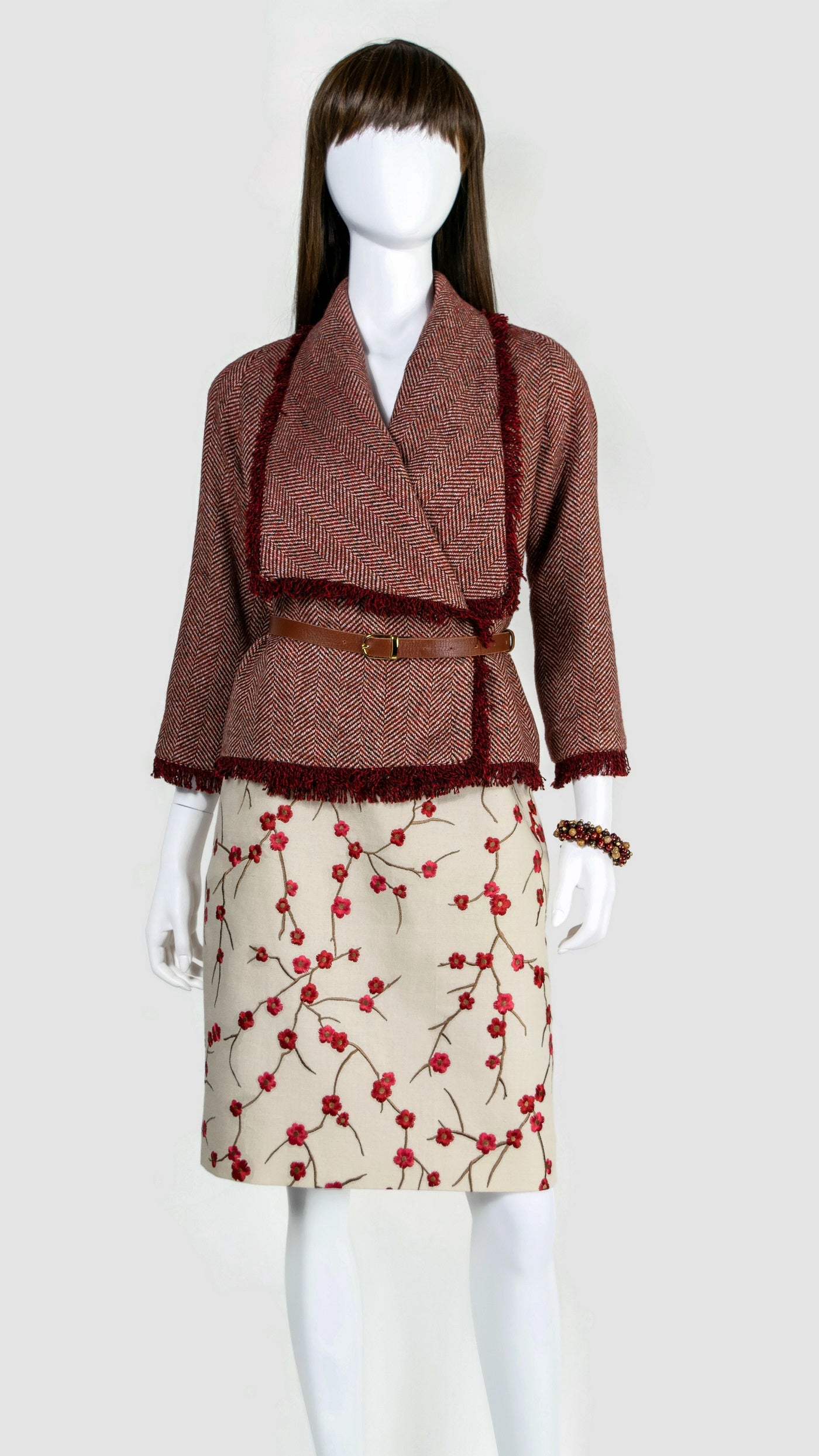 Linen Cherry Bloosom Pencil Skirt