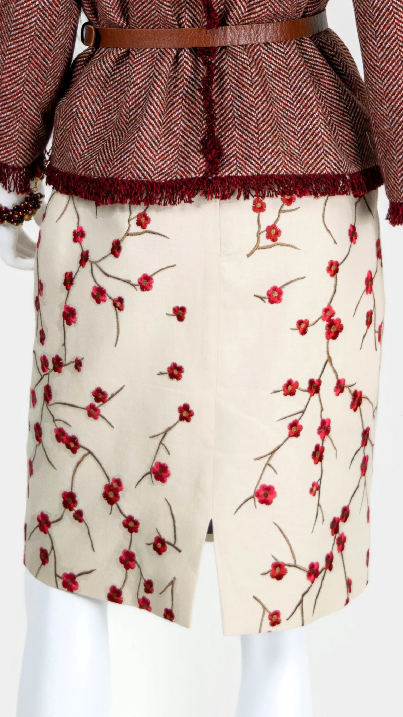 Linen Cherry Bloosom Pencil Skirt