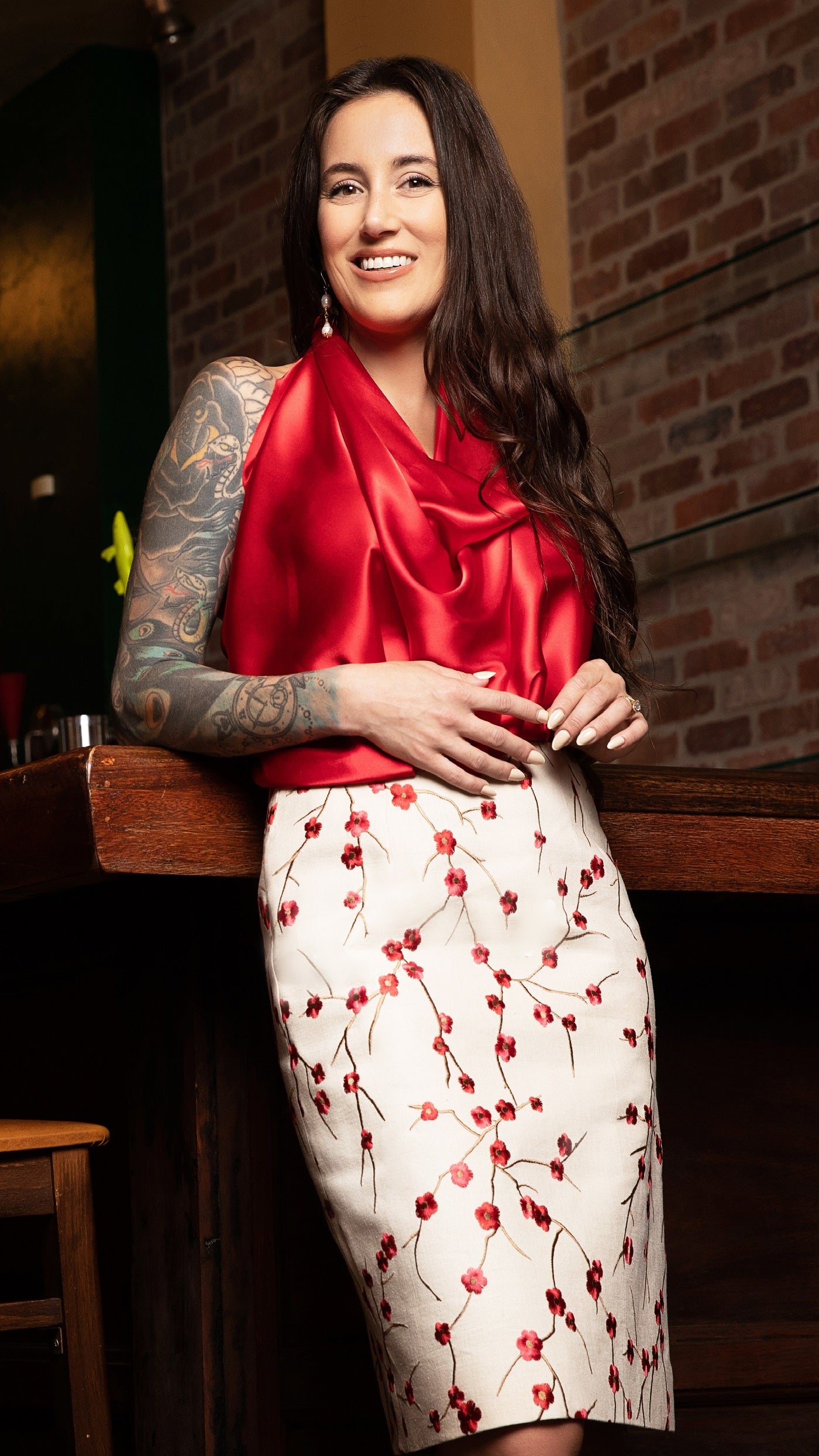 Linen Cherry Bloosom Pencil Skirt